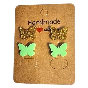 Gilded Springwing Acrylic Stud Earrings - 2 Pair